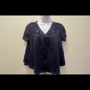 Pink Chicken Navy Flare Short Sleeve Blouse